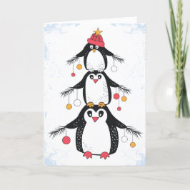 Festiva Graciosa tarjeta de Navidades Pingüinos