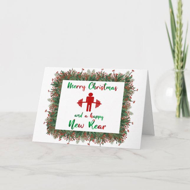 Festiva Graciosa tarjeta de Navidades temáticos de fitness (Anverso)
