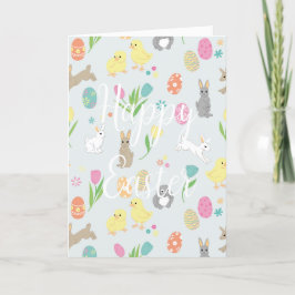 Festiva Graciosa tarjeta de Pascua con conejitos y huevos
