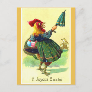 Festiva Gracioso gallo de Pascua Vintage con postal de ves