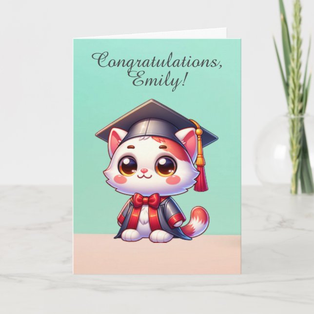 Festiva Graduación Felicitaciones Tarjeta de Gato Orgullos (Anverso)