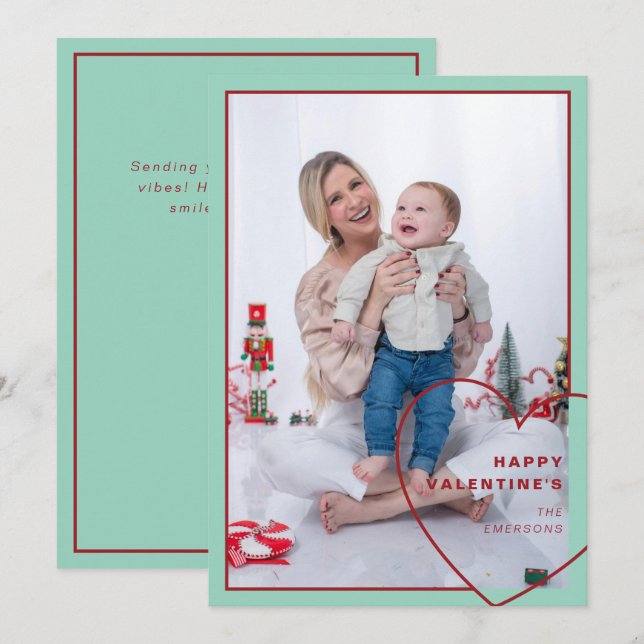 Festiva Gran corazón con moderna tarjeta fotográfica de di (Anverso / Reverso)