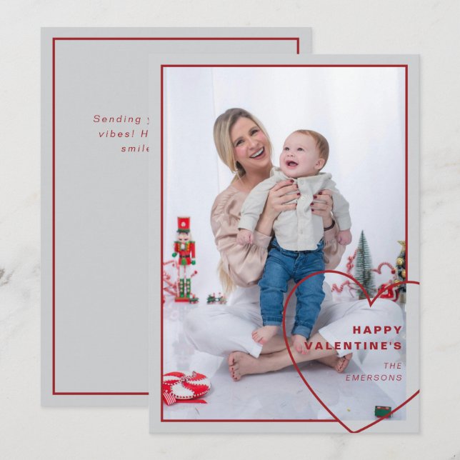 Festiva Gran corazón con moderna tarjeta fotográfica de di (Anverso / Reverso)