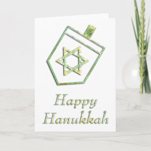 Festiva Green Dreidel Happy Hanukkah Tarjeta de felicitaci