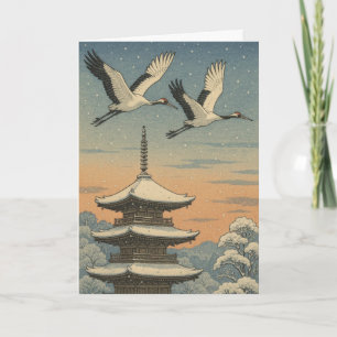 Festiva Grúa japonesa - Tarjeta de Navidades