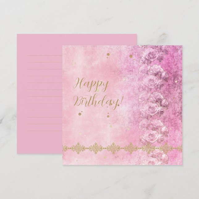 Festiva Grunge de damasco rosa Roses - Tarjeta de felicita (Anverso / Reverso)