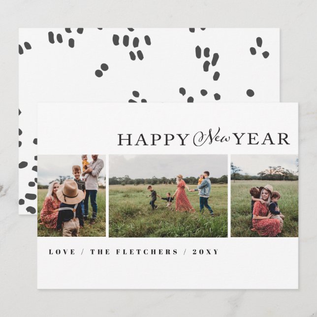 Festiva Guión simple: Feliz Año Nuevo, tarjeta de vacacion (Anverso / Reverso)