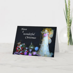 Festiva Hada y reno, tarjeta de las felices Navidad,