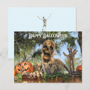 Festiva Halloween Skeleton y la postal de calabaza