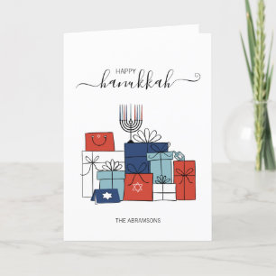 Festiva Hanukkah Regalos y Menorah Tarjeta de felicitación