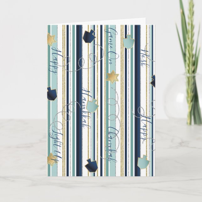 Festiva Hanukkah Tarjeta de felicitación Dreides n Stripes (Anverso)