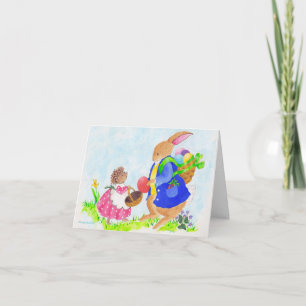 Festiva Heddy Hedgehog y la tarjeta navideña conejo de Pas