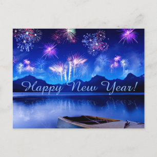 Festiva hermosa postal azul feliz de año nuevo