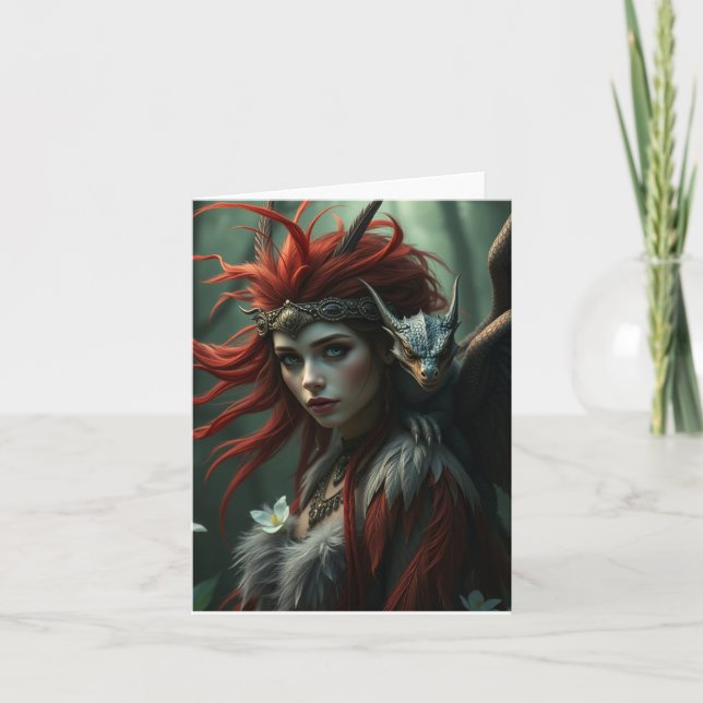 Festiva Hermosa tarjeta de retrato de hadas de dragón (Anverso)