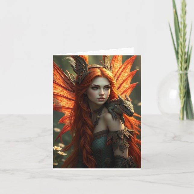 Festiva Hermosa tarjeta de retrato de hadas de dragón (Anverso)