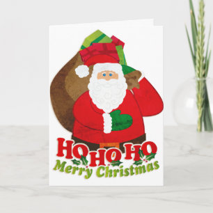 Festiva Ho Ho Ho Ho Ho Merry Christmas santa tarjeta blanc