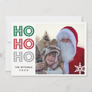Festiva Ho Ho Ho tarjeta verde de la foto de la tela