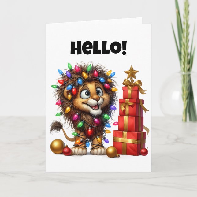 Festiva "¡Hola!" Tarjeta de felicitación de león en blanco (Anverso)