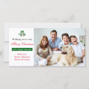 Festiva Holly "Feliz Navidad" Blanco - Tarjeta de Foto