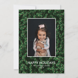 Festiva Holly Greenery Navidades Foto Tarjeta de vacacione