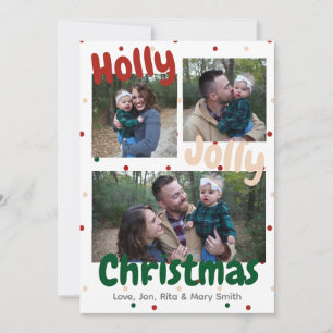 Festiva Holly Jolly Navidades tarjeta de Navidades Polka D