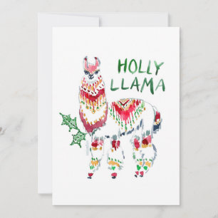Festiva HOLLY LLAMA Boho Tarjeta plana para Navidades de v