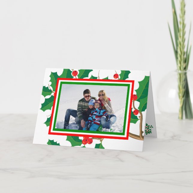 Festiva Holly Photo - Tarjeta de Navidades plegados (Anverso)
