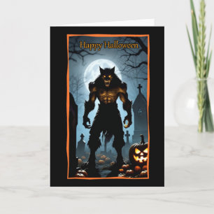 Festiva Hombre lobo en tarjeta de Halloween del cementerio