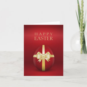 Festiva Huevo de Pascua Roja con tarjeta de saludo de Gold