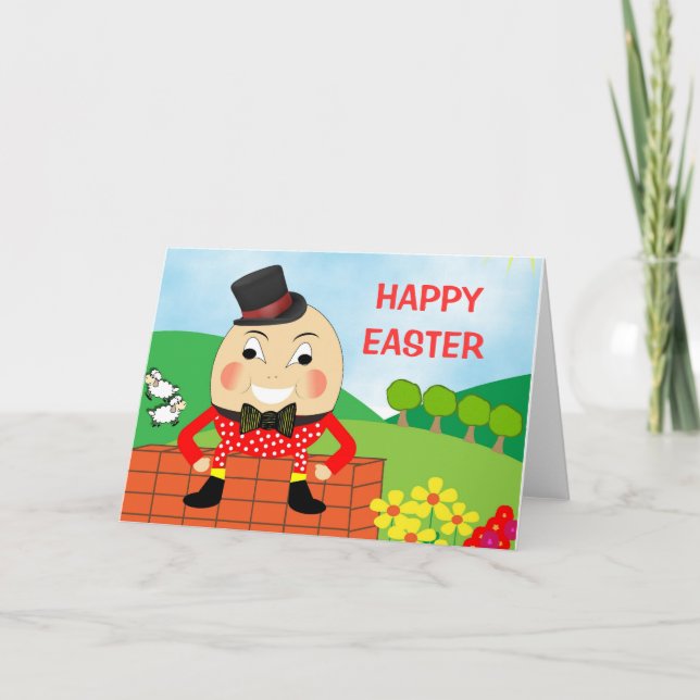 Festiva Humpty Dumpty Cute Niños Tarjeta de Pascua (Anverso)