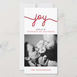Festiva Joy Red Moderno Script Tarjeta de fotografía navid