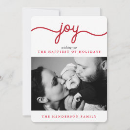 Festiva Joy Red Moderno Script Tarjeta de fotografía navid