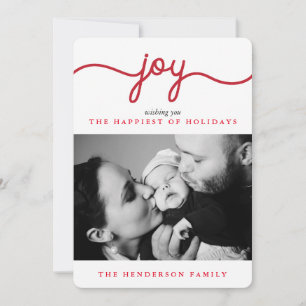 Festiva Joy Red Moderno Script Tarjeta de fotografía navid
