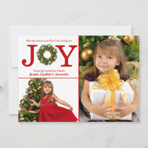 Festiva Joy Wreath 2 fotos puntos rojos - Tarjeta de Navid