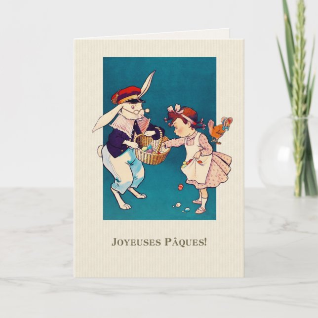 Festiva Joyeuses Pâques. Tarjeta de Pascua en francés (Anverso)