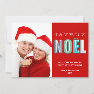 Festiva Joyeux Noel funky azul rojo tarjeta de foto de Nav