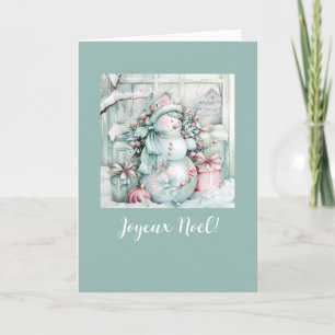 Festiva Joyeux Noël Sonriente Tarjeta plegada de Snowman