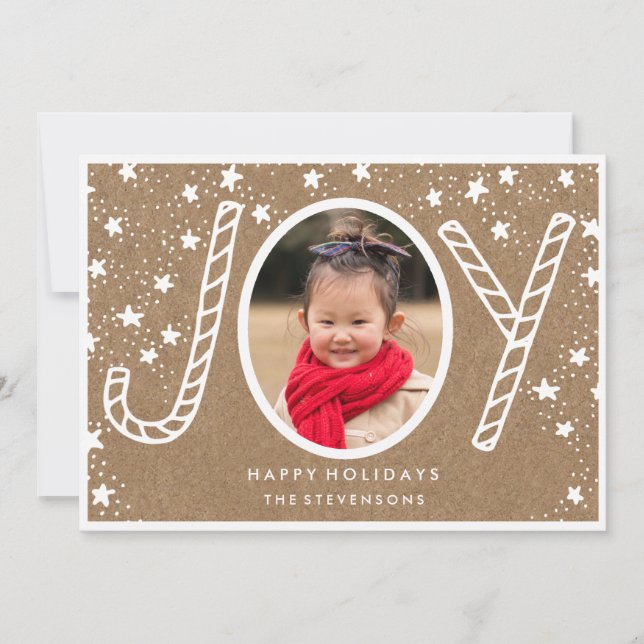 Festiva Joyful Candy Cane | Tarjeta de vacaciones Rustic K (Anverso)
