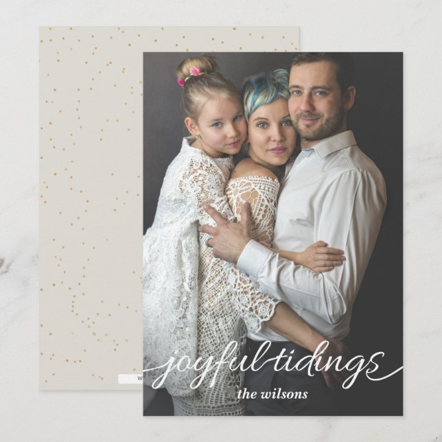 Festiva Joyful Tidings Script Personalizado Foto Tarjeta d (Anverso / Reverso)