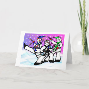 Festiva Karate Snowmen con tarjeta de armas