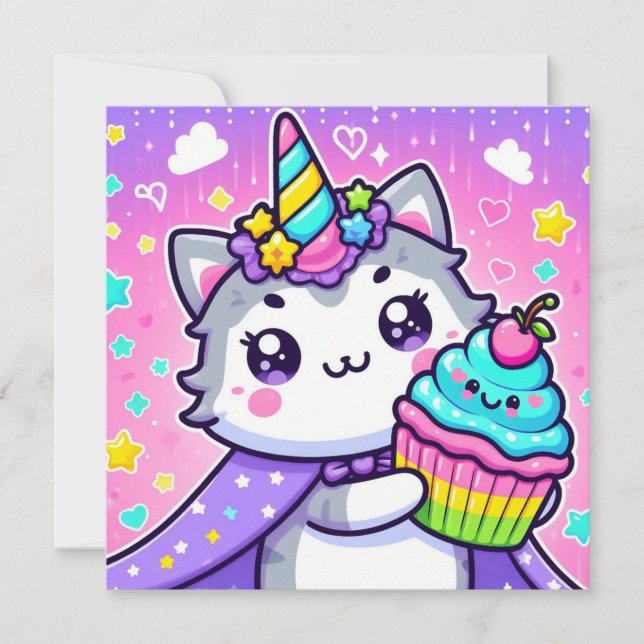 Festiva Kawaii Kitty Con Tarjeta De Cumpleaños Para El Pas (Anverso)