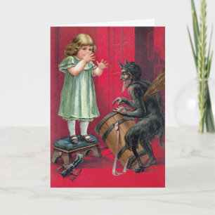 Festiva Krampus vintage con tarjeta de vacaciones para niñ