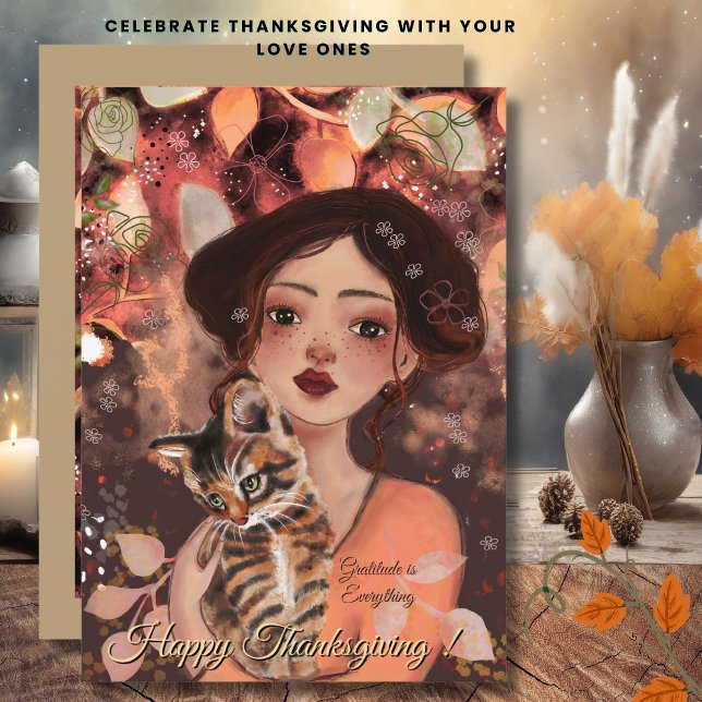 Festiva La gratitud lo es todo Tarjeta de amante de gatos  (Gratitude is Everything Autumn Cat Lover Card)