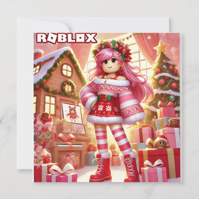 Festiva La tarjeta de Navidades rosados de Robloxo para Ch (Anverso)