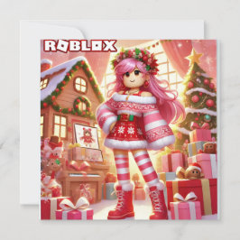 Festiva La tarjeta de Navidades rosados de Robloxo para Ch