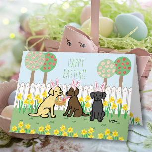 Festiva Labrador Easter Bunnies Garden Tarjeta de vacacion