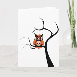 Festiva Lechuza de azúcar naranja en tarjeta de árbol