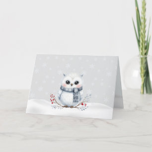 Festiva Lechuza nevada en tarjeta de Navidades de bufanda