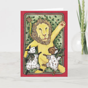 Festiva León y lambs, tarjeta de Navidades