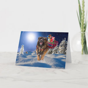 Festiva ¡Leonberger ahorra Santa! Tarjeta doblada del día